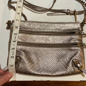 Elliott Lucca bag, metallic silver leather, crossbody, soft supple leather. .